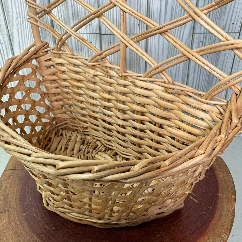 Vintage Boho Wicker Wall Hanging Basket Natural Rattan Pocket Planter Storage